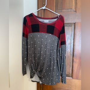 Plus Size 24/7 Buffalo Plaid Polka Dot Blocked Football Tee - 0X